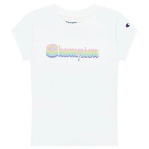 Girls champion white short sleeve tee shirt with pastel logo youth large